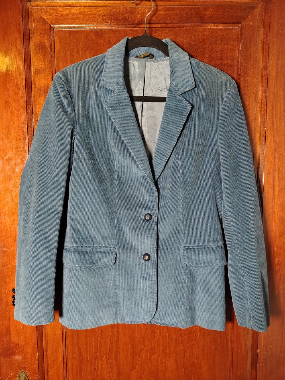 Oscar De La Renta Vintage Teal Corduroy Tailored Blazer 2 Button Jacket Sz 7/8